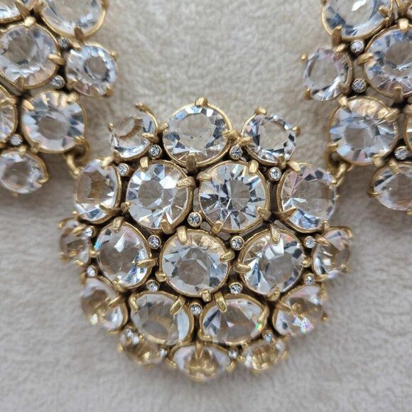 J Crew Clear Crystal Domed Five Cluster Statement Necklace - Picture 2 of 12